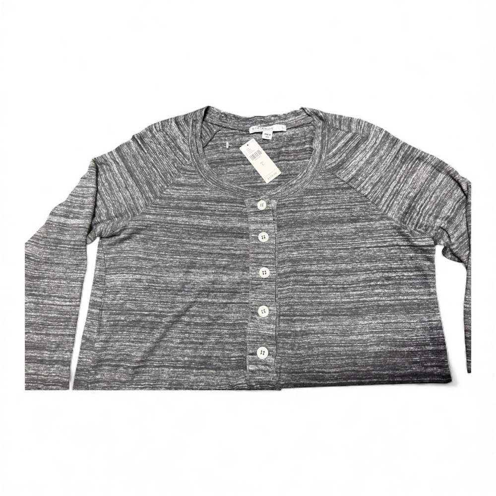 Anthropologie Stateside Gray Henley Top 100% linen Women's Large NWT Made in USA - Picture 5 of 9